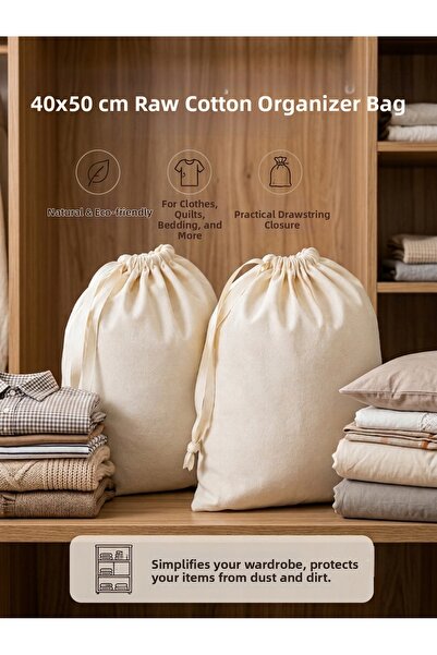MiniStand Set of 2 Raw Cloth Storage Bags 40X50 cm - Cotton Underbed & In-Clo...