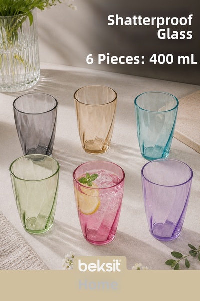 BEKSİT Home Glassy Unbreakable Polycarbonate 6-Piece Glass Set Mixed Color (4...