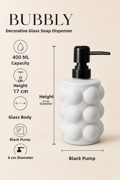 KLARHAUS Bubbly Embossed Bubble Model Glass Liquid Soap Dispenser – with Black Pump – 400 Ml, 17 X 8 cm