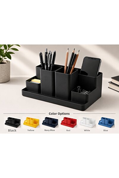 MYE TEKNOLOJİ Multi-Compartment Desktop Organizer with Phone Stand and Pen Ho...