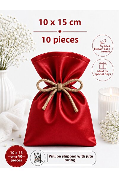 ALASEREN 10X15 cm 10 Pieces Satin Pouch Red – Jute Drawstring Gift Pouch, Wed...