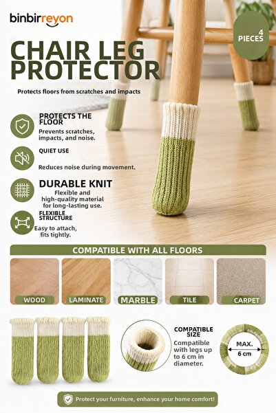 Binbirreyon 4 Pieces Chair Socks Chair Foot Protector Silent Floor Protector ...