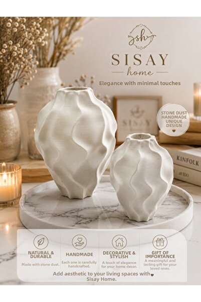 Sisay Home Set de vaze decorative moderne – Set de 2 vaze cu aspect ceramic p...