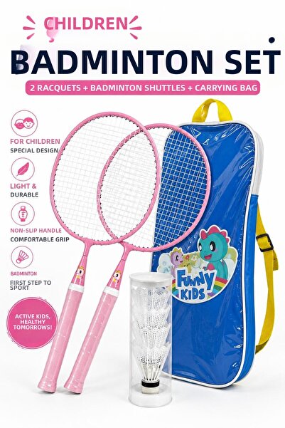 Leyaton Set rachete de badminton pentru copii Set cu 2 rachete și mingi cu ru...