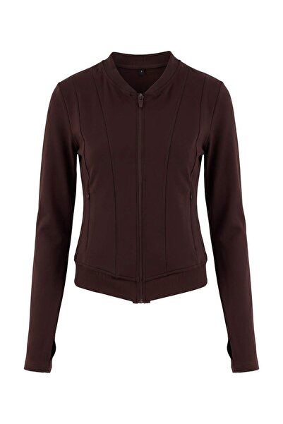 Trendyol Collection Brown Brushed Scuba Knitted Sports Jacket Thmaw27Sk00002