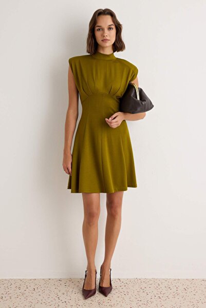 Συλλογή Trendyol Πράσινο φόρεμα Oil Green Skater/Μίνι πλεκτό φόρεμα με ψηλό λ...