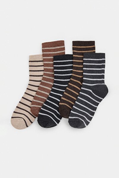 Trendyol Collection Șosete tricotate jacquard cu dungi, maro-multicolor, pach...