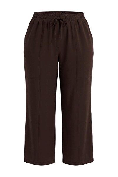 Trendyol Curve Brown High Waist Wide Leg Plus Size Pants Tbbaw27Ar00019