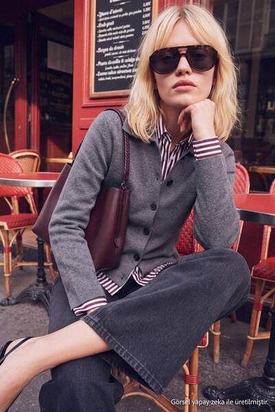 Trendyol Kollektion Anthrazitfarbene dicke Strickjacke mit Polokragen TWOAW27...