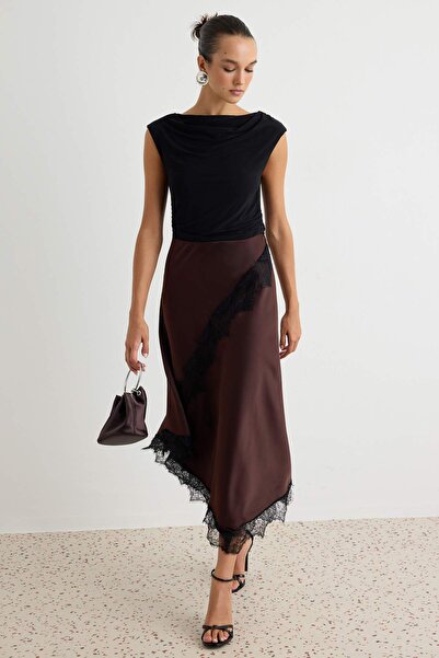 Trendyol Collection Black-Brown Woven Midi Dress