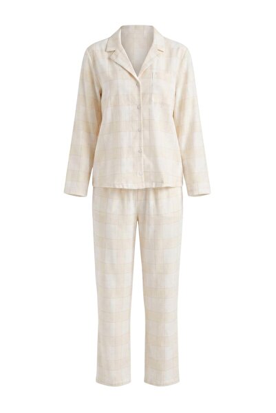 Trendyol Collection White Plaid / Checkered Flannel Woven Pajama Set Thmaw27P...