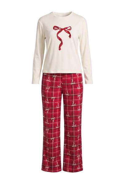 Trendyol Collection Ecru-Burgundy Knitted Pajama Set Thmaw27Pt00075