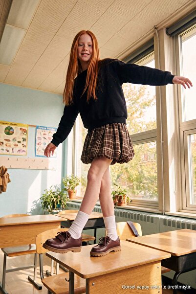 TRENDYOLKIDS Μαύρο πλεκτό φούτερ για κορίτσια από βαμβάκι με χοντρή επένδυση ...