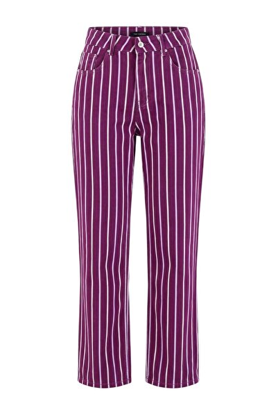 Trendyol Collection Multi-Colored Striped Regular Waist Straight Jeans Twoaw2...