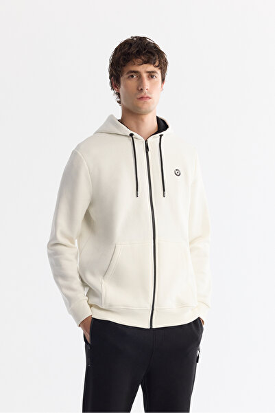 Avva Erkek Beyaz Kapüşonlu 3 İplik Şardonlu Fermuarlı Regular Fit Sweatshirt ...