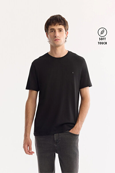 Avva Erkek Siyah Bisiklet Yaka Soft Touch Basic Regular Fit T-Shirt B001171