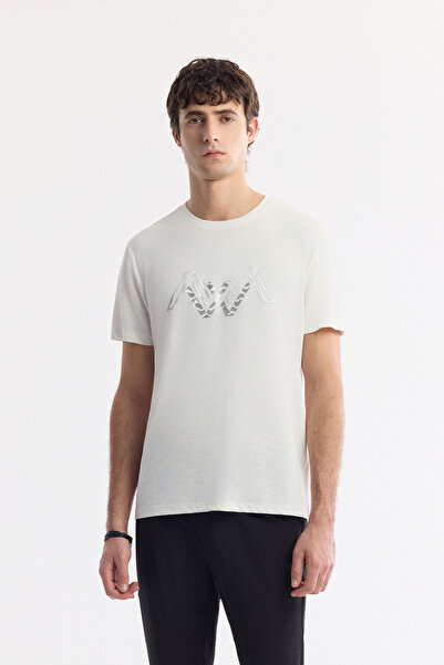 Avva Erkek Ekru Bisiklet Yaka Baskılı Soft Touch Regular Fit T-Shirt A51Y1106