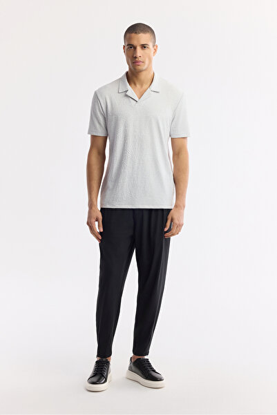 Avva Erkek Açık Gri Apaj Yaka Jakarlı Elastan Regular Fit T-Shirt A51Y1069