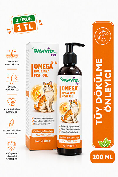 Kediler İçin Omega 3 & 6 Balık Yağı 200 ml Tüy Dökülmesine Karşı ve Genel Sağlık Destekleyici