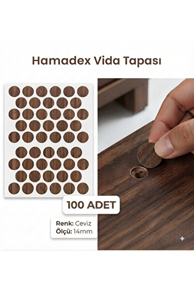 HAMADEX Yapışkanlı Vida Tapası, Vida Kapatıcı Kapağı, Ceviz (100 Adet)