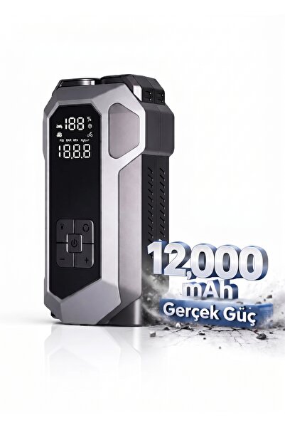 thorqtech Akü Takviye | 4 in 1 Şarjlı Akü Takviye Cihazı | 12.000 mAh Gerçek Değer | Akım Koruma | Güçlü Seri | Lastik Şişirme, LED Fener | Akü Şarj Cihazı |