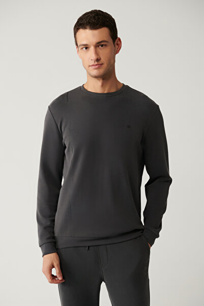 Avva Erkek Antrasit Bisiklet Yaka Baskılı Soft Touch Regular Fit Sweatshirt A...