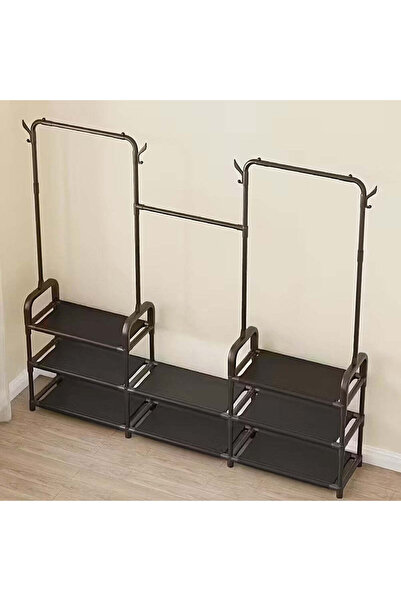 Generic Metal Clothes Rack with Shoe Rack and Hooks, 164cm, Black