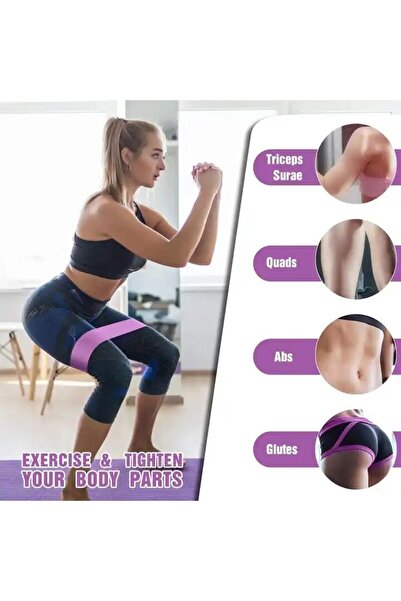 Generic Set of 3 elastic exercise bands, non-slip textiles, for buttocks and ...