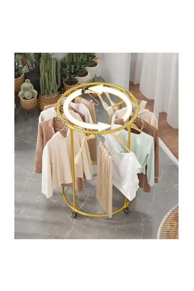 Generic Round Clothes Rack, Stainless Steel, Gilded, 130cm, With Wheels