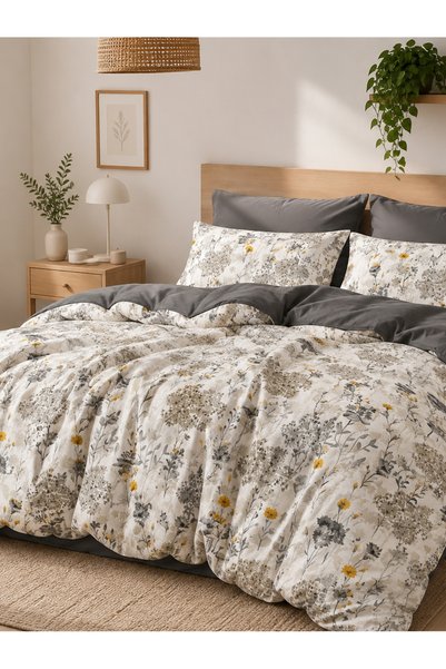 MyStory Home طقم غطاء لحاف مزدوج مع ملاءة مطاطية Jaune Smoked