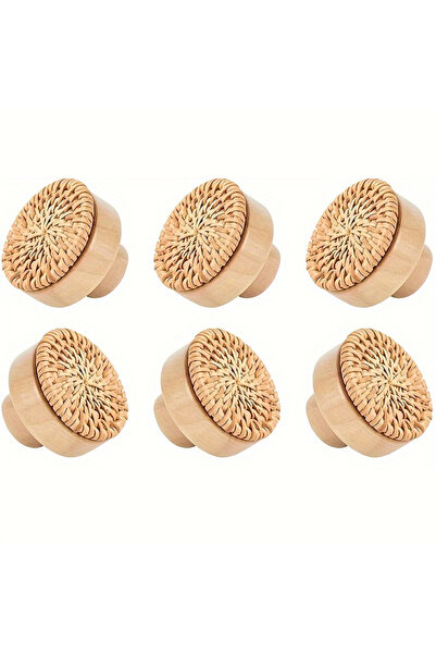 Choice 30mm beige 6 Pack Boho Rattan Dresser Knobs Durable Beech Wood Drawer ...