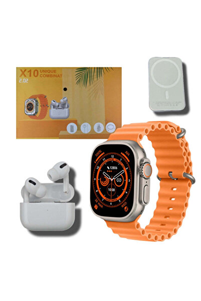 Generic Smartwatch cu apel Bluetooth și NFC, Pachet combo 3-în-1 (Căști + Bat...