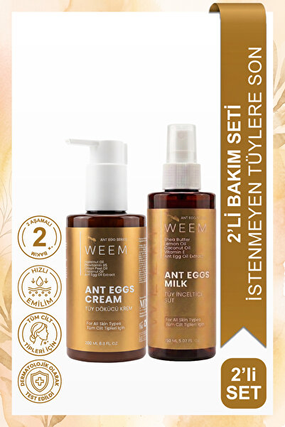 Karınca Yumurtası Yağı içeren Tüy Dökücü Krem 200 ml ve Vücut Nemlendirici Süt 150 ml