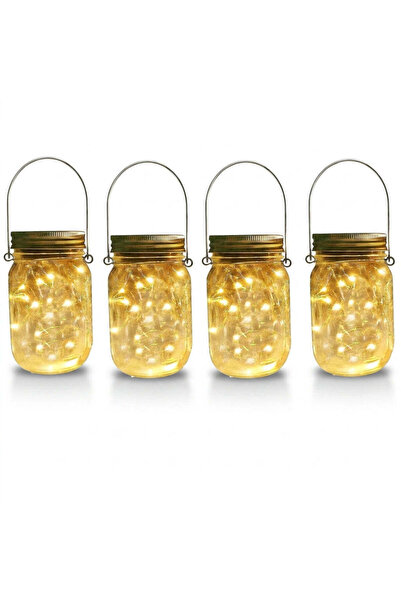 Generic Set of 4 Mason Jar Hanging Solar Lights – 20 LEDs, IP65