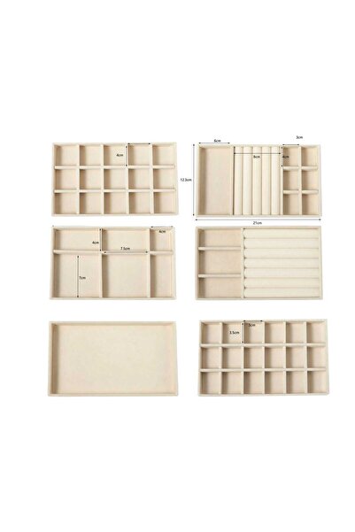 LONDON Birds Store Takı kutusu Kadife Kaplamalı Şık 6 lı çekmece içi takı set...