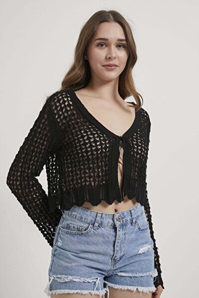 Arma Life Armalife 3018 Lace-Up Detail Cropped Knitted Women's Cardigan