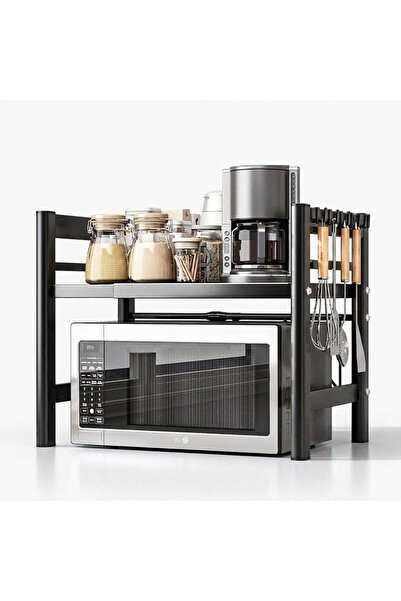 Generic Extendable Microwave Oven Shelf, 2 Levels, Black, 40-65cm