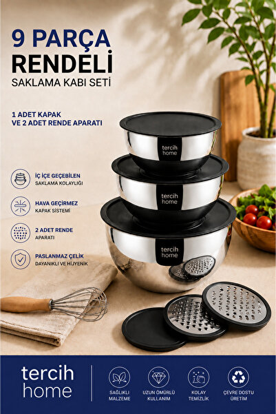 Tercih Home Stainless Steel Profesionelia 9-Piece Grater Mixing Bowl and Stor...