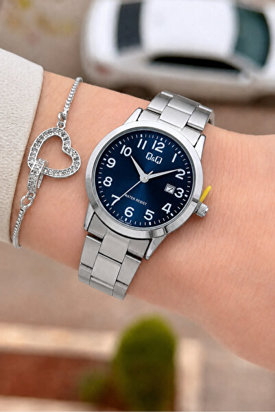 Q&Q Dial Navy Blue Strap Metallic Color 30 mm Women's Wristwatch with Numbers
