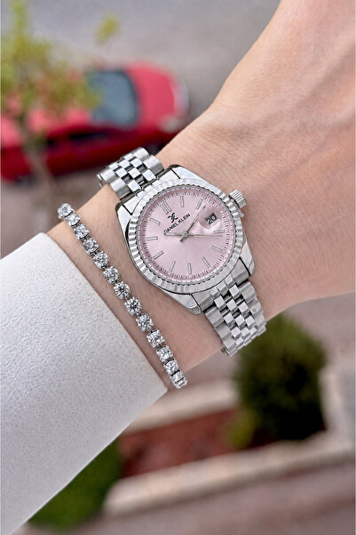 Daniel Klein Women's Wristwatch and Bracelet with Dial Pink Strap Gray Color ...