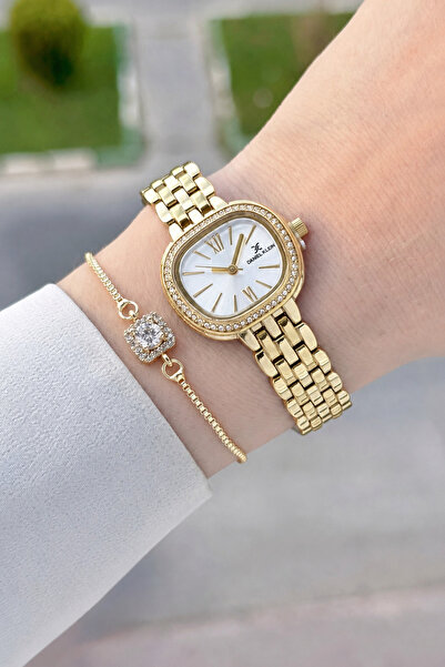 Daniel Klein Gold Color 27 mm Women's Wristwatch and Bracelet with Gift Packa...