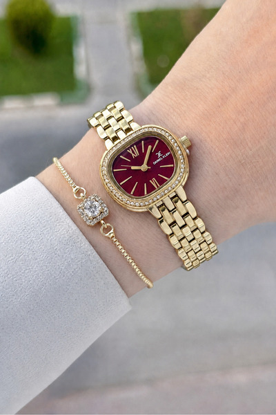 Daniel Klein Dial Claret Red Cord Gold Color 27 mm Women's Wristwatch and Bra...