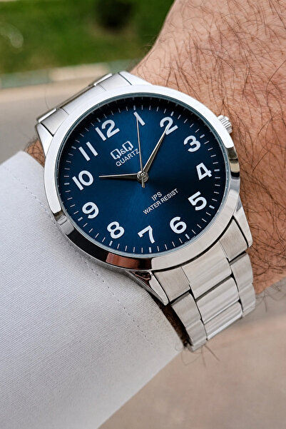 Q&Q Dial Navy Blue, Strap Gray Color, 40 Mm, Numeral Men's Wristwatch