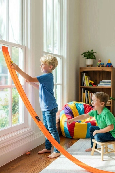 elisalife Oyun Esnek Yarış Pisti Kıvrılabilen Aksiyon Pisti Go Track 4.5 Mt Flex Track Oyuncak Turuncu Orange