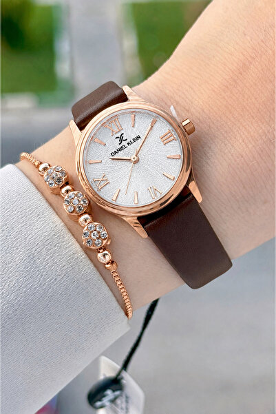 Daniel Klein Case Rose Cord Brown Color 28 mm Women's Wristwatch with Gift Pa...