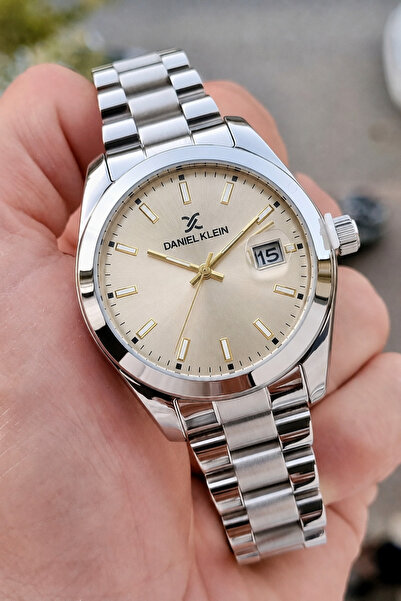 Daniel Klein Men's Wristwatch with Beige Dial and Gray Strap, Same as Pictured
