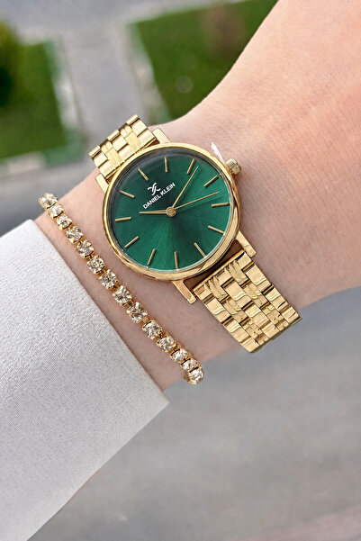Daniel Klein Dial Green Strap Gold Color 30 mm Women's Wristwatch and Bracele...