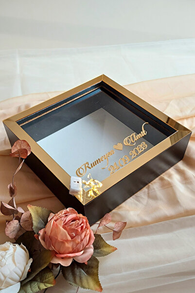 Verda Çerçeve 25x25 cm Negru-auriu Ramă de memorie LED cu adâncime de 6 cm Cu...