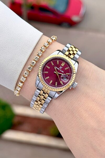 Daniel Klein Dial Claret Red Cord Gold Metallic Color 28 mm 2 Year Warranty W...