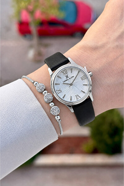 Daniel Klein Women's Wrist Watch and Bracelet with Case Gray Cord Black Color...